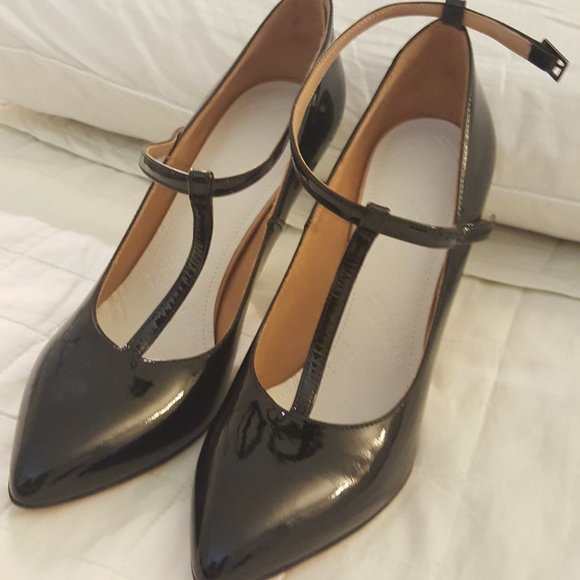 Maison Margiela Blk T-strap Patent-lthr Heels - Picture 1 of 7